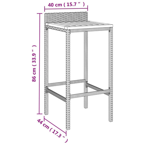 vidaXL Barhocker 2 Stk. Grau Poly Rattan und Massivholz Akazie