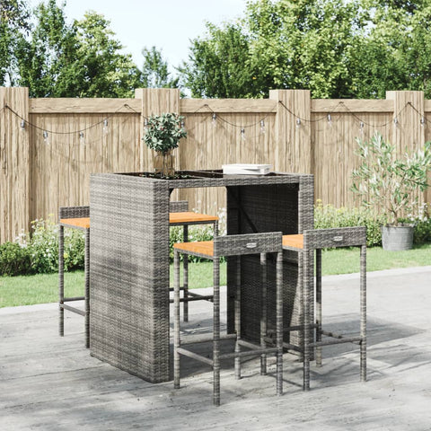 vidaXL Barhocker 4 Stk. Grau Poly Rattan und Massivholz Akazie