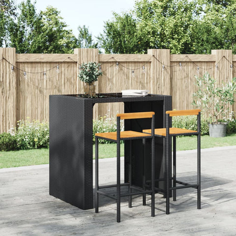 vidaXL Barhocker 2 Stk. Schwarz Poly Rattan und Massivholz Akazie