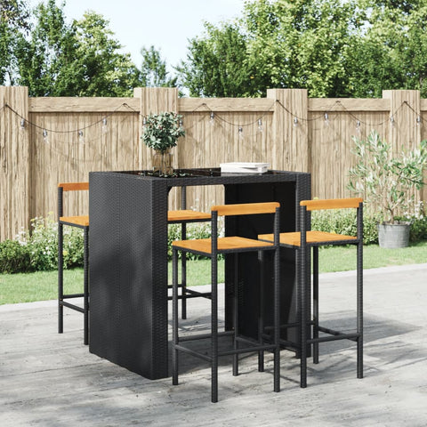 vidaXL Barhocker 4 Stk. Schwarz Poly Rattan und Massivholz Akazie