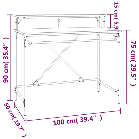 vidaXL Schreibtisch Räuchereiche 100x50x90 cm Holzwerkstoff und Eisen