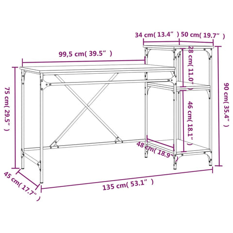 vidaXL Schreibtisch mit Regal Räuchereiche 135x50x90 cm Holzwerkstoff