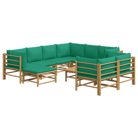 10-tlg. Garten-Lounge-Set mit Grünen Kissen Bambus