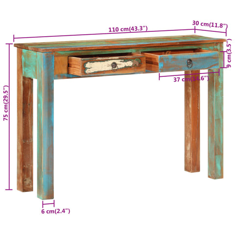 vidaXL Konsolentisch 110x30x75 cm Altholz Massiv