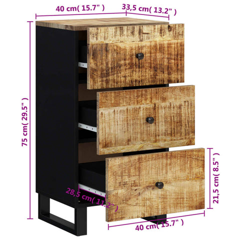 vidaXL Sideboard mit 3 Schubladen 40x33,5x75 cm Massivholz Mango