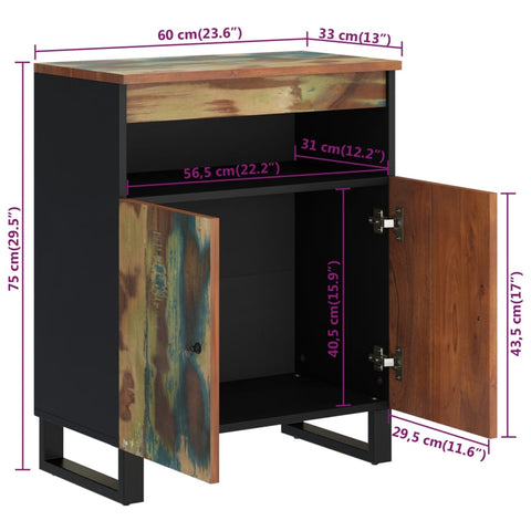 vidaXL Sideboard mit 2 Türen 60x33x75 cm Altholz Massiv