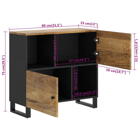 vidaXL Sideboard mit 2 Türen 80x33x75 cm Massivholz Mango