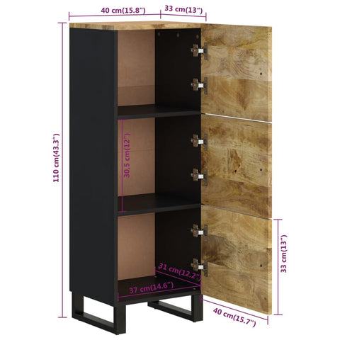 vidaXL Highboard mit 3 Türen 40x33x110 cm Massivholz Mango & Eisen