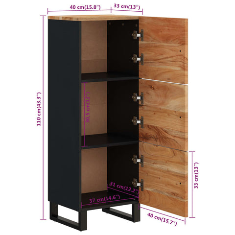 vidaXL Highboard mit 3 Türen 40x33x110 cm Massivholz Akazie & Eisen