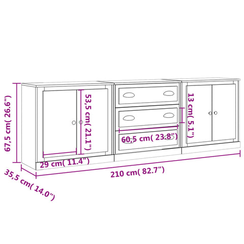 vidaXL Sideboards 3 Stk. Weiß Holzwerkstoff