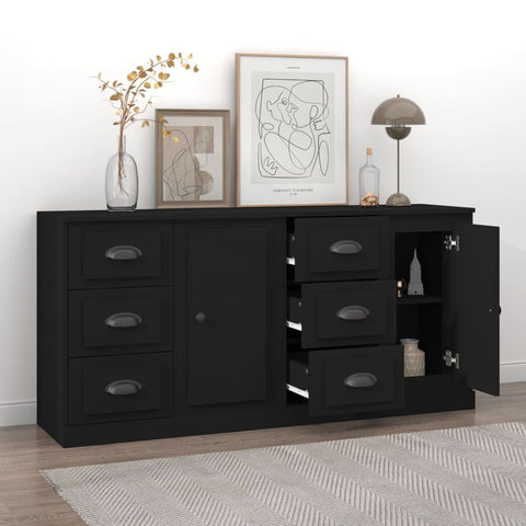 vidaXL Sideboards 2 Stk. Schwarz Holzwerkstoff