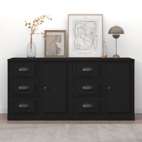 vidaXL Sideboards 2 Stk. Schwarz Holzwerkstoff