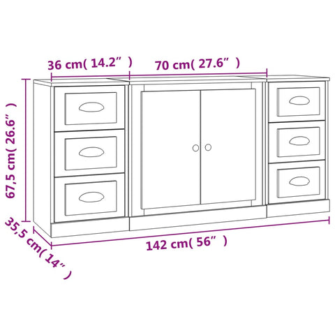 vidaXL Sideboards 3 Stk. Weiß Holzwerkstoff