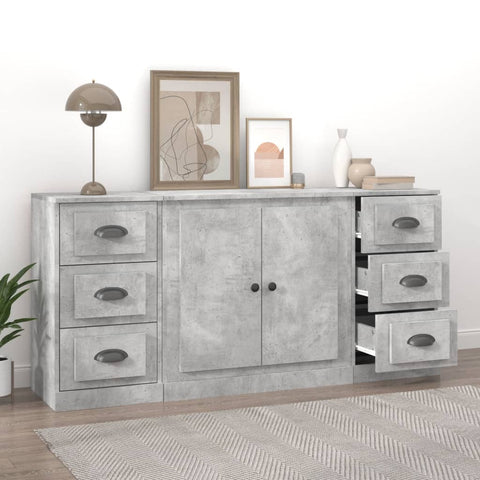 vidaXL Sideboards 3 Stk. Betongrau Holzwerkstoff