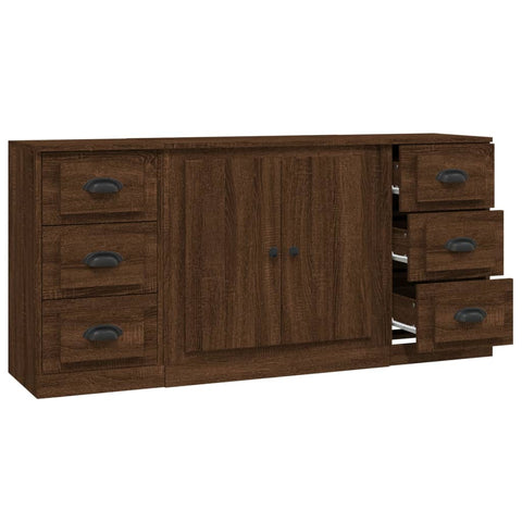 vidaXL Sideboards 3 Stk. Braun Eichen-Optik Holzwerkstoff