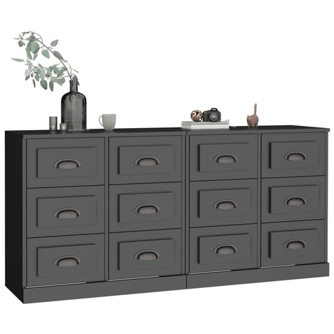 vidaXL Sideboards 2 Stk. Schwarz Holzwerkstoff