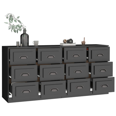 vidaXL Sideboards 2 Stk. Schwarz Holzwerkstoff