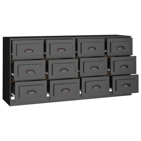 vidaXL Sideboards 2 Stk. Schwarz Holzwerkstoff