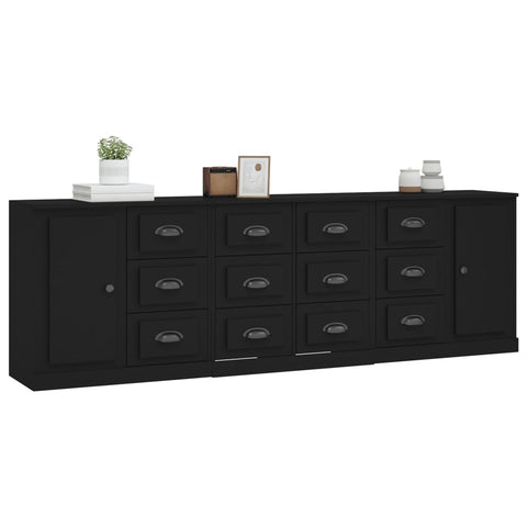 vidaXL Sideboards 3 Stk. Schwarz Holzwerkstoff