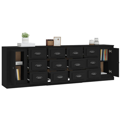 vidaXL Sideboards 3 Stk. Schwarz Holzwerkstoff