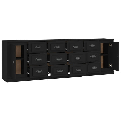 vidaXL Sideboards 3 Stk. Schwarz Holzwerkstoff