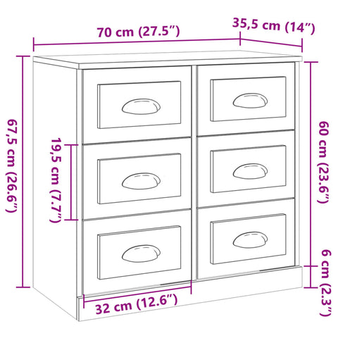 vidaXL Sideboards 3 Stk. Schwarz Holzwerkstoff