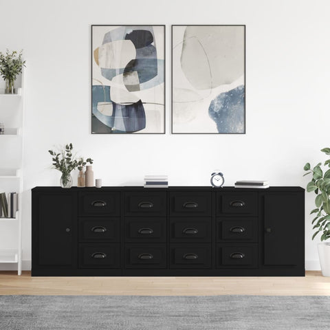 vidaXL Sideboards 3 Stk. Schwarz Holzwerkstoff