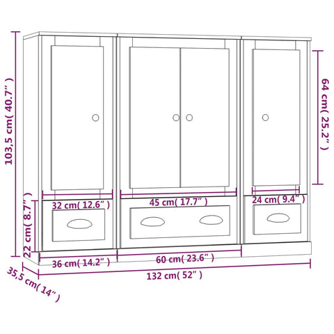 vidaXL Highboards 3 Stk. Braun Eichen-Optik Holzwerkstoff