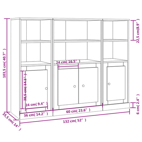 vidaXL Highboards 3 Stk. Weiß Holzwerkstoff