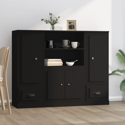 Highboards 3 Stk. Schwarz Holzwerkstoff