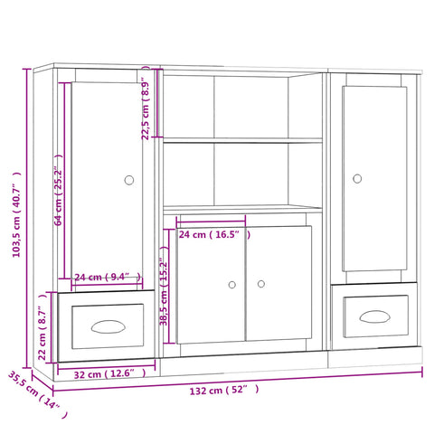 Highboards 3 Stk. Grau Sonoma Holzwerkstoff