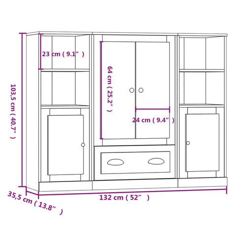 vidaXL Highboards 3 Stk. Weiß Holzwerkstoff