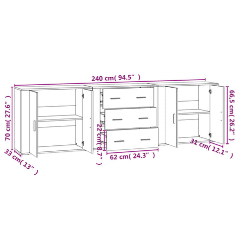 vidaXL Sideboards 3 Stk. Sonoma-Eiche Holzwerkstoff