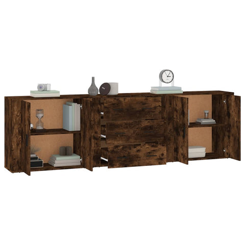 vidaXL Sideboards 3 Stk. Räuchereiche Holzwerkstoff