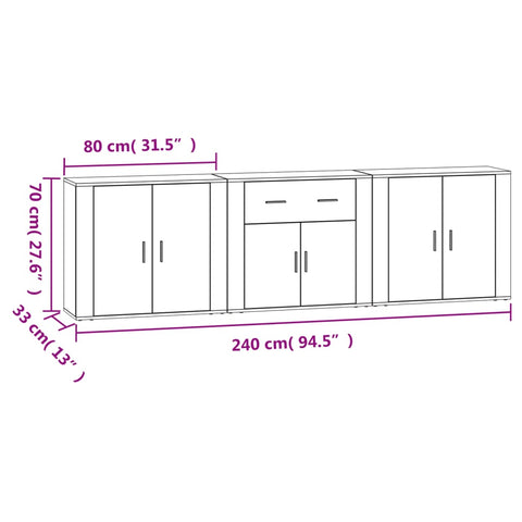 vidaXL Sideboards 3 Stk. Weiß Holzwerkstoff