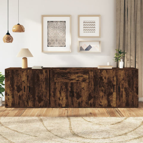 vidaXL Sideboards 3 Stk. Räuchereiche Holzwerkstoff