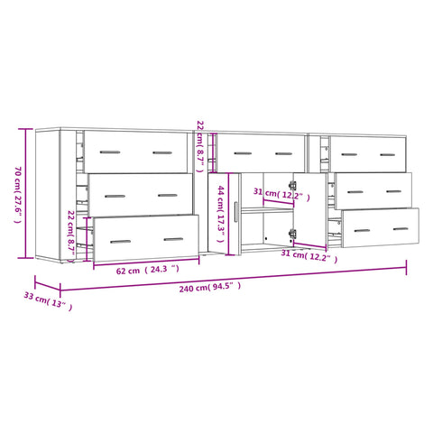 vidaXL Sideboards 3 Stk. Sonoma-Eiche Holzwerkstoff