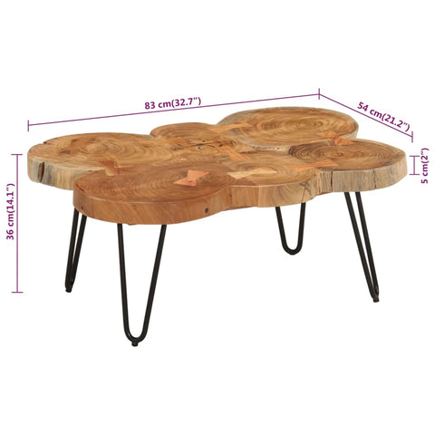 vidaXL Couchtisch 36 cm 6 Stämme Massivholz Akazie