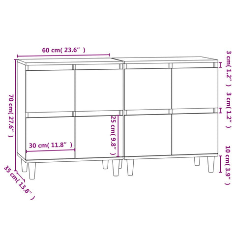 vidaXL Sideboards 2 Stk. Hochglanz-Weiß 60x35x70 cm Holzwerkstoff