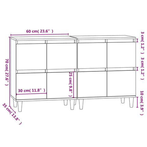 vidaXL Sideboards 2 Stk. Sonoma-Eiche 60x35x70 cm Holzwerkstoff