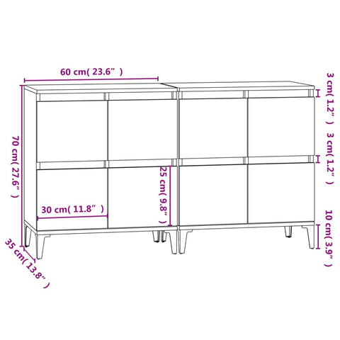 vidaXL Sideboards 2 Stk. Weiß 60x35x70 cm Holzwerkstoff