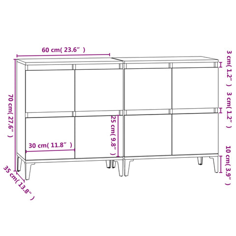 vidaXL Sideboards 2 Stk. Betongrau 60x35x70 cm Holzwerkstoff