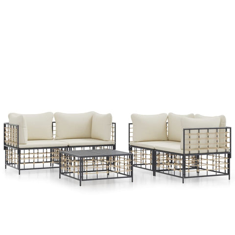 5-tlg. Garten-Lounge-Set mit Kissen Anthrazit Poly Rattan