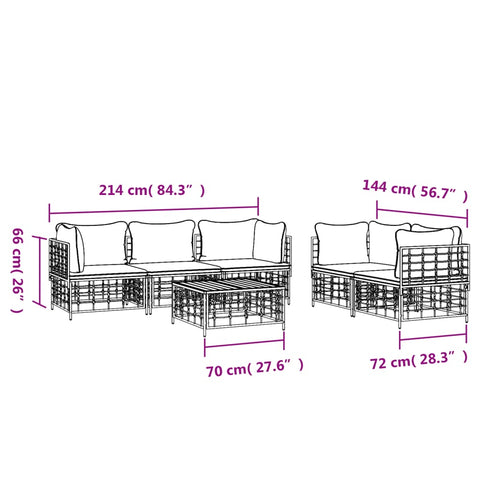 6-tlg. Garten-Lounge-Set mit Kissen Anthrazit Poly Rattan