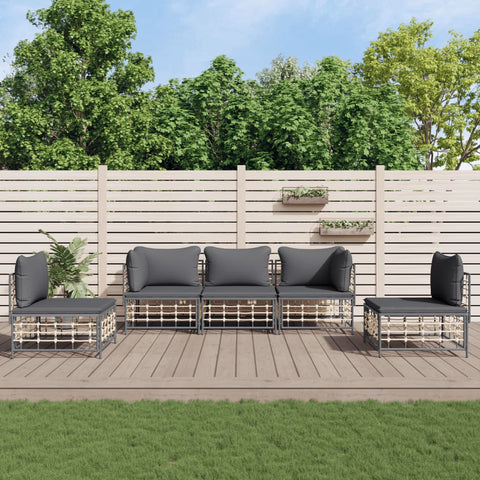 5-tlg. Garten-Lounge-Set mit Kissen Anthrazit Poly Rattan