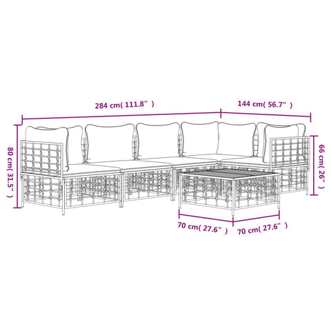 6-tlg. Garten-Lounge-Set mit Kissen Anthrazit Poly Rattan