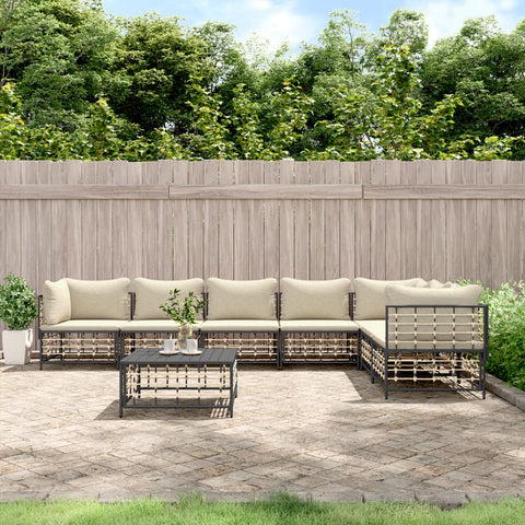 8-tlg. Garten-Lounge-Set mit Kissen Anthrazit Poly Rattan