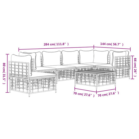 7-tlg. Garten-Lounge-Set mit Kissen Anthrazit Poly Rattan