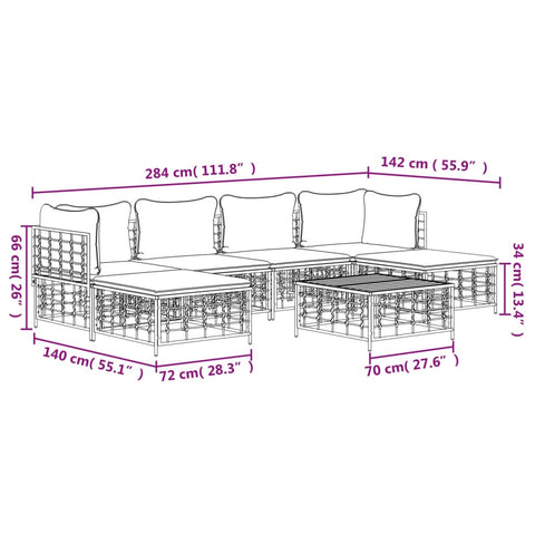 7-tlg. Garten-Lounge-Set mit Kissen Anthrazit Poly Rattan