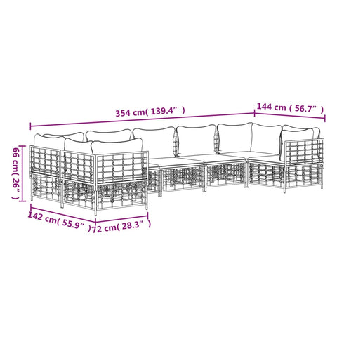 7-tlg. Garten-Lounge-Set mit Kissen Anthrazit Poly Rattan